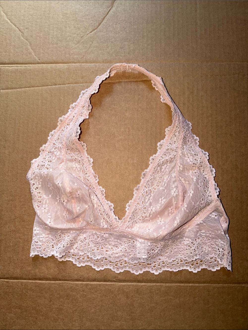 Delicate Lace Halter Bralette in Blush Pink